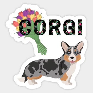 Welsh Corgi Cardigan Dog with Tulip Flower Bouquet Sticker